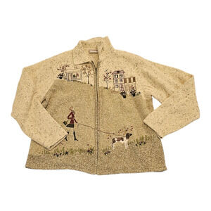 TanJay Large Tan Knit Long Sleeve Zip Up Jacket